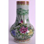 A CHINESE CELADON GLAZED PORCELAIN VASE 20th Century, bearing Qianlong marks to base, painted with a