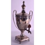 A GOOD VICTORIAN TWIN HANDLED SILVER TEA URN by Thomas William Dobson, engraved with flowers and