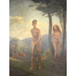 ENGLISH SCHOOL (C1900) Oil on Canvas, A Pre Renaissance style depiction of Adam and Eve. ENTER SIZE