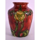 A MINTON SECESSIONIST ART NOUVEAU VASE No.7, painted with foliage on a red ground. 4.5ins high,