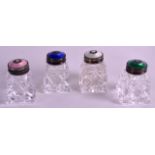 A SET OF FOUR ART DECO NORWEGIAN SILVER AND ENAMEL SALTS of small proportions. 1.75ins high. (4)