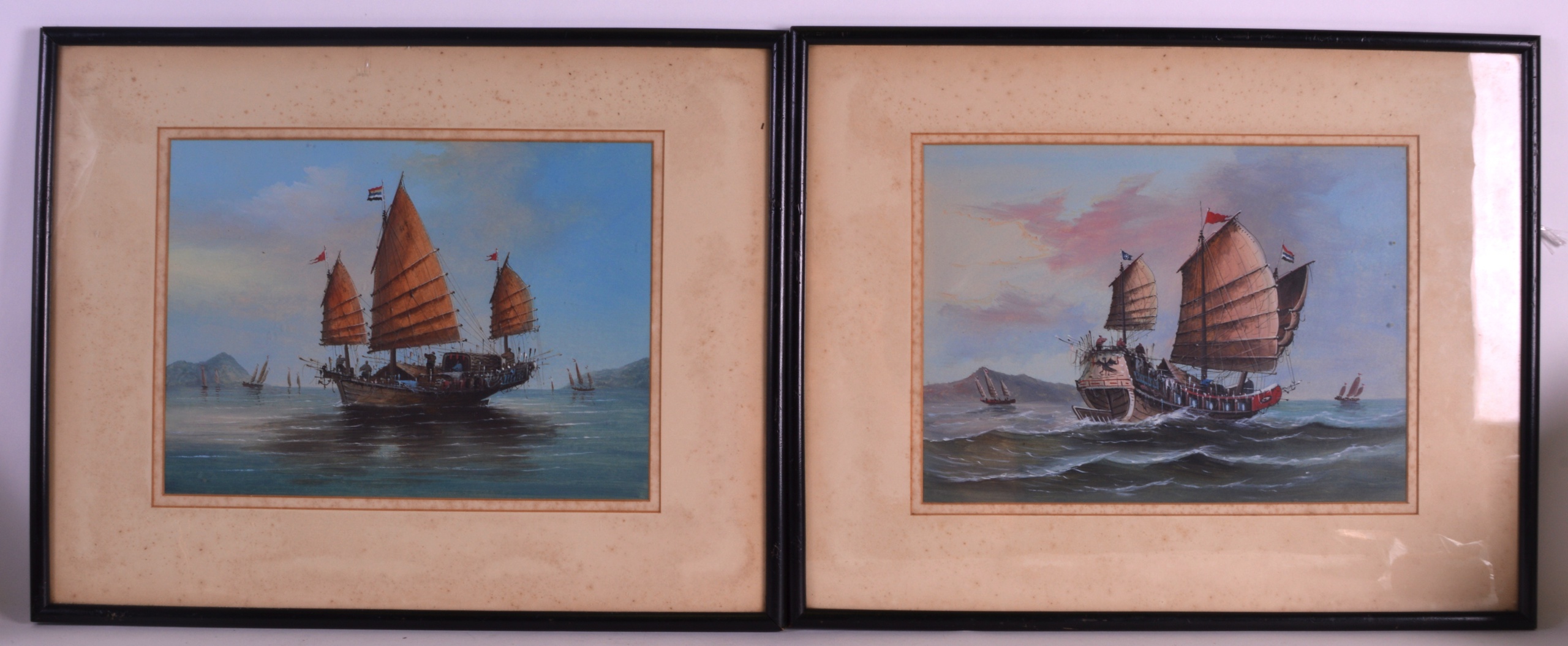 CHINESE SCHOOL (19TH CENTURY) A PAIR OF MARITIME SCENES Oil on canvas, depicting boats in full sail.