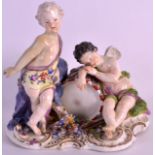 A MID 18TH CENTURY EUROPEAN PORCELAIN FIGURAL GROUP modelled as two allegorical