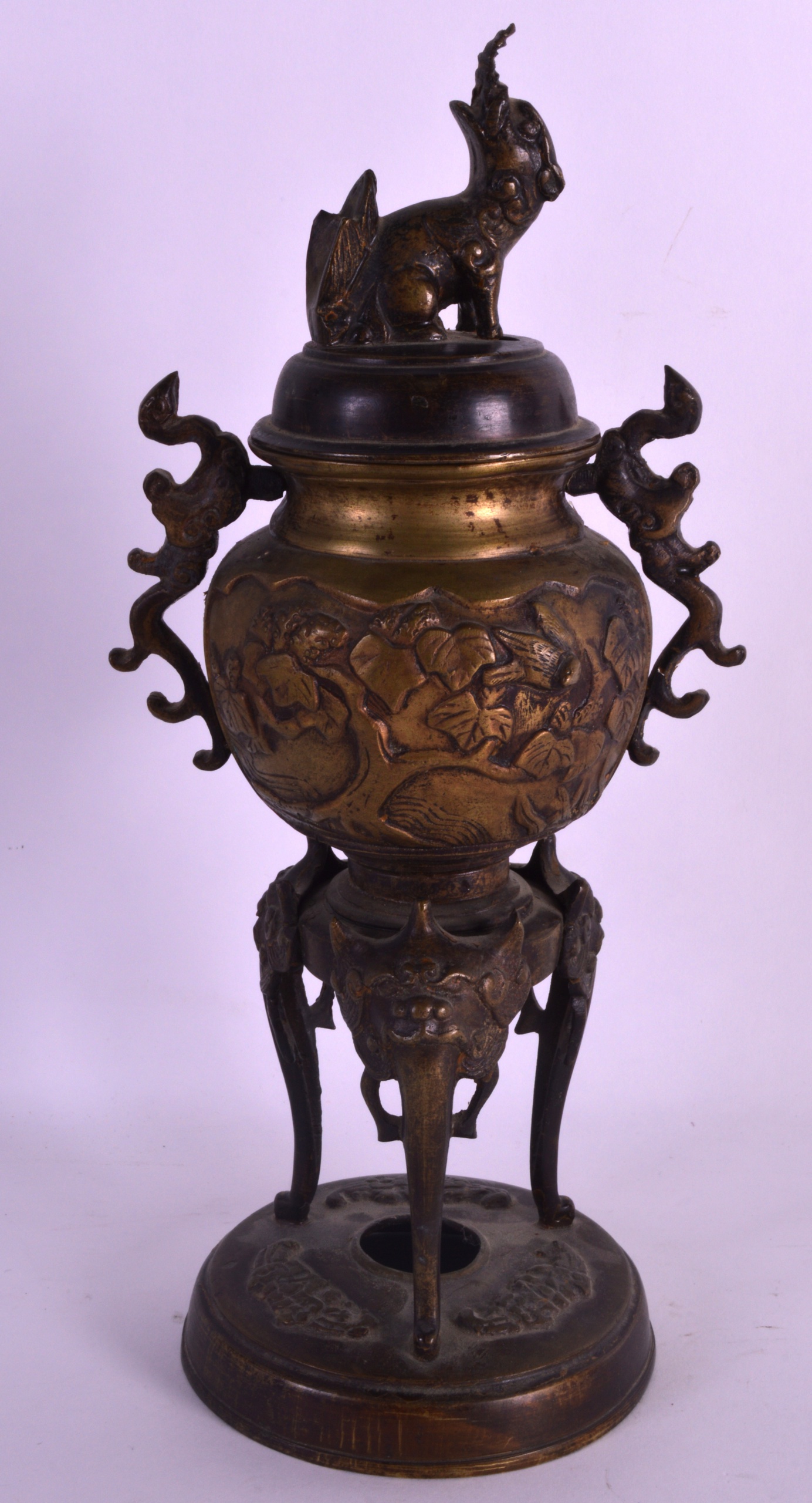 A 19TH CENTURY JAPANESE MEIJI PERIOD BRONZE CENSER AND COVER decorated with foliage. 11.5ins high. - Image 2 of 2