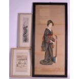 JAPANESE SCHOOL (C1900) A FRAMED MEIJI PERIOD SILKWORK PANEL depicting a Geisha, together with a