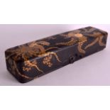 A 19TH CENTURY JAPANESE MEIJI PERIOD BLACK LACQUER RECTANGULAR BOX AND COVER painted with phoenix