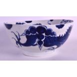 A GOOD 18TH CENTURY BOW BLUE AND WHITE PUNCH BOWL painted inside and out with dragons. 8.5ins