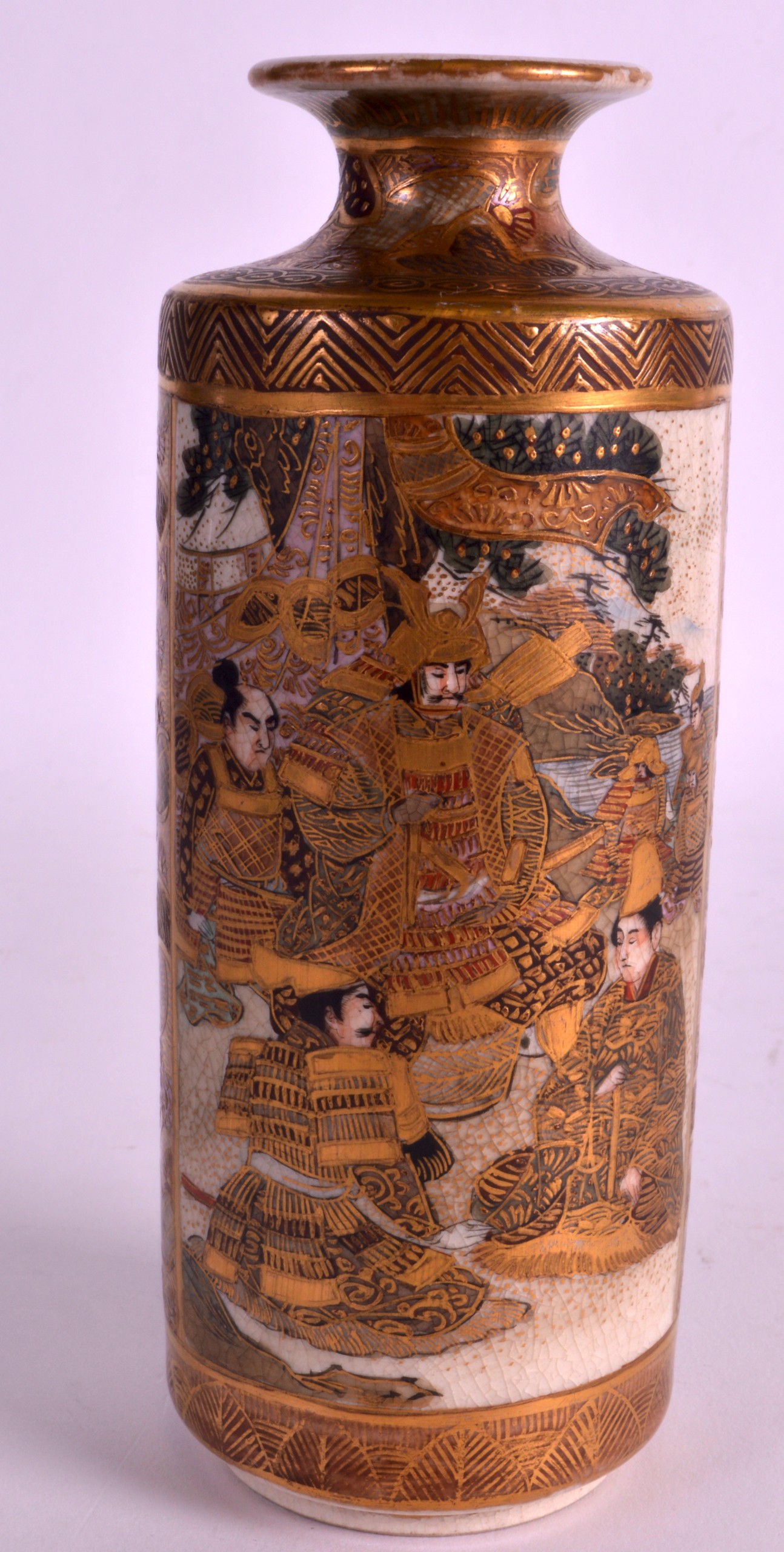 A 19TH CENTURY JAPANESE MEIJI PERIOD SATSUMA VASE painted with figures within landscapes. 6.5ins - Image 2 of 3