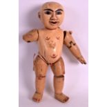 AN UNUSUAL EARLY 20TH CENTURY ORIENTAL ARTICULATED DOLL. 8.5ins high.