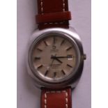A 1970S OMEGA AUTOMATIC SEAMASTER COSMIC 2000 with brown leather strap. 1.5ins wide.