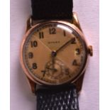 A 1950S LADIES 9CT YELLOW GOLD ROLEX WRISTWATCH with unusual four section dial and black strap. Dial