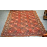 A GOOD LATE 19TH/20TH CENTURY ERSARI/TEKKE TURKMEN CARPET decorated with tribal motifs. 8Ft 5ins x