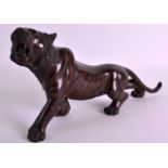 A  LATE 19TH CENTURY JAPANESE MEIJI PERIOD BRONZE FIGURE OF A TIGER well modelled with striped