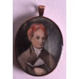 A MID 19TH CENTURY GOLD CASED MINIATURE depicting a male in red head dress. 1.5ins x 1.5ins.