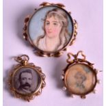 A 19TH CENTURY PAINTED IVORY MINIATURE together with another miniature and a pendant. (3)