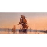 RICHARD HENRY KNIBBS (1816-1893) Watercolour, 'Setting Sail'. Image 12ins x 6ins.