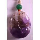 A 19TH CENTURY CHINESE CARVED AMETHYST PENDANT Qing, in the form of a fruiting pod. 1.75ins x 1.