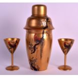 AN EARLY 20TH CENTURY JAPANESE TAISHO PERIOD COCKTAIL SHAKER AND STOPPER with two matching lacquer