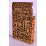 A MID 19TH CENTURY CHINESE CARVED CANTON IVORY CARD CASE AND COVER formed with figures within