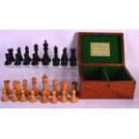 A GOOD LATE 19TH CENTURY JAQUES & SON 'STAUNTON CHESSMEN' SET contained within a fitted case. King