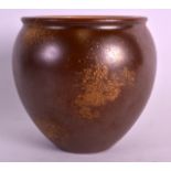 A CHINESE QING DYNASTY BROWN GLAZED BRUSH WASHER bearing Qianlong marks to base, with unusual gold
