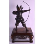 A FINE LARGE 19TH CENTURY JAPANESE MEIJI PERIOD BRONZE ARCHER Attributed to Miyao, modelled with bow