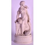 A LATE 19TH CENTURY PARIANWARE FIGURE OF A CLASSICAL FEMALE modelled with a bird upon her