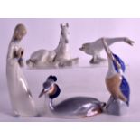 A 20TH CENTURY ROYAL COPENHAGEN BIRD together with a Goose, USSR figure and another. (4)