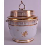 AN 18TH CENTURY CAUGHLEY ICE PAIL AND COVER painted with gilt. 10.75ins high.