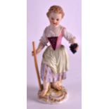 A 19TH CENTURY MEISSEN FIGURE OF A YOUNG GIRL modelled holding grapes and a staff. No. 24. 5.75ins