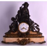 A LARGE 19TH CENTURY FRENCH BRONZE MANTEL CLOCK modelled as a classical female beside a child,