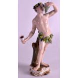 A 19TH CENTURY MEISSEN FIGURE OF A STANDING MALE modelled holding a goblet of wine and grapes. No.