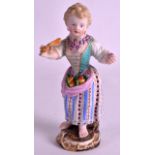 A 19TH CENTURY MEISSEN FIGURE OF A YOUNG GIRL modelled in brightly coloured robes with fruit in