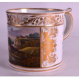 AN EARLY 19TH CENTURY DERBY PORTER MUG painted with a view in Twyford, paper label for International