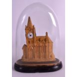 AN UNUSUAL 19TH CENTURY FRENCH MINIATURE ORMOLU CLOCK in the form of a church, with white enamel