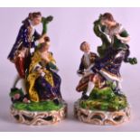 A PAIR OF EARLY 19TH CENTURY DERBY FIGURES depicting the Shoemaker and Hairdresser. 7.5ins high.