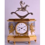 A RARE FRENCH SILVERED BRONZE AUTOMATON MANTEL CLOCK the top surmounted with a child upon a