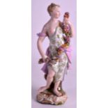 A 19TH CENTURY MEISSEN FIGURE OF A STANDING FEMALE modelled with breasts exposed, holding a floral