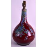 A RARE MID 19TH CENTURY CHINESE FLAMBE GLAZED VASE decorated in brightly coloured enamels with birds