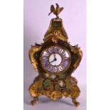 A 19TH CENTURY BOULLE AND ORMOLU MANTEL CLOCK of rococo form with cockerel terminal, decorated