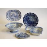 NORFOLK & SUFFOLK INTEREST BLUE AND WHITE PRINTED EARTHENWARE - A Davenport "Oxburgh Hall" oval