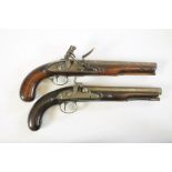 A FLINTLOCK PISTOL, late 18th century, 9 1/4" barrel bearing proof marks, full walnut stock and