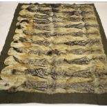 A COYOTE SKIN THROW, 20th century, comprising twenty one skins mounted onto green cloth, tails