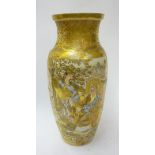 A SATSUMA EARTHENWARE VASE, late 19th century, of baluster form, painted in typical palette with a