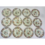 A SET OF TWELVE SPODE PEARLWARE PLATES, early 19th century, printed in black and overpainted in