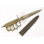 A US WWI MARK I TRENCH KNIFE, the 6 1/2" double edged blade with "AU LION" trade mark, brass knuckle