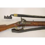 A .577 THREE BAND TOWER MUSKET, 19th century, with 38 1/4" sighted barrel, action stamped with a