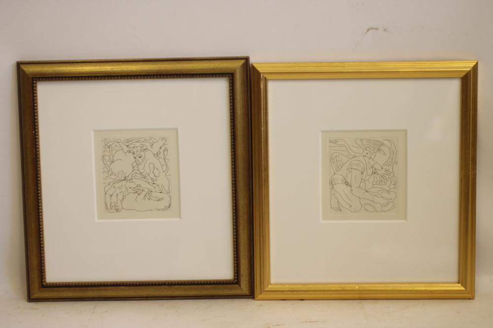 HANS ERNI (b.1909), Achilles and Sygnos, and Death of Orpheus, etchings, a pair, limited edition