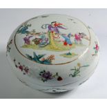 A CHINESE PORCELAIN LARGE BOX AND COVER, early 19th century, of circular cushion form, painted in