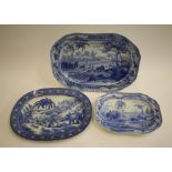 INDIAN SPORTING BLUE AND WHITE PRINTED EARTHENWARE- A Clews "Driving a Bear out of Sugar Cane"